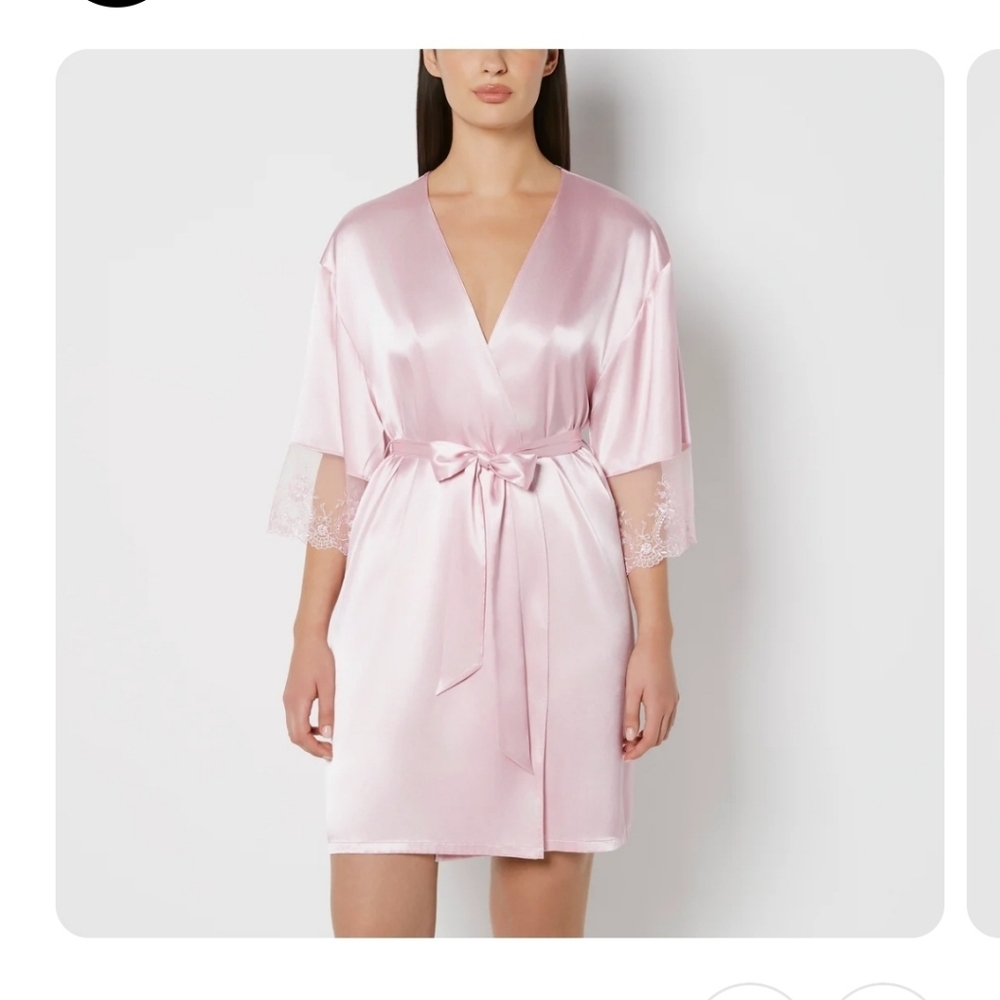La SENZA Satin Pink Robe with Lace Trim